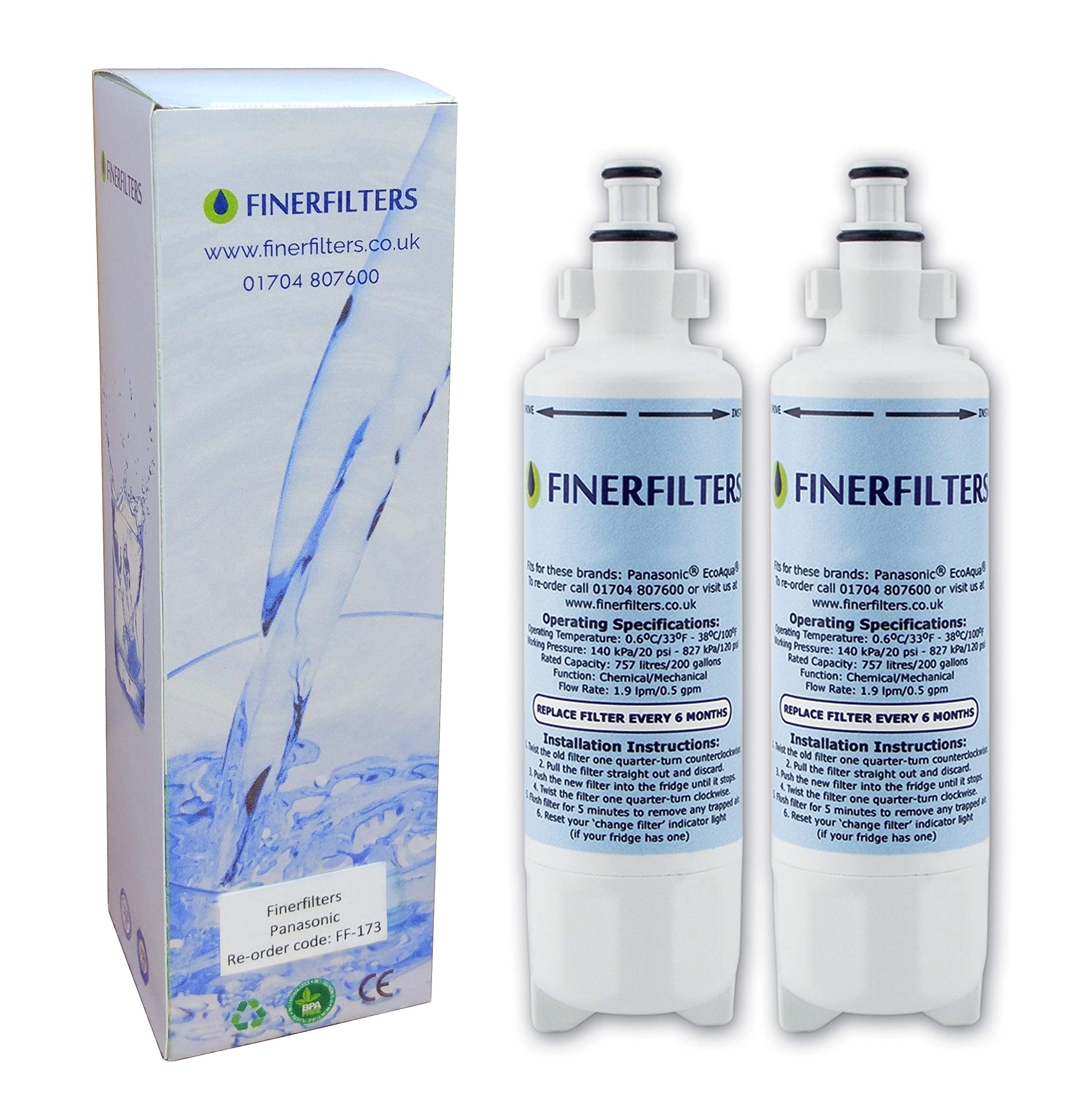 Finerfilters FF-173 Fridge Water Filter Compatible with Panasonic CNRAH-257760 Compatible Fridge Water Filter (2 Pack)