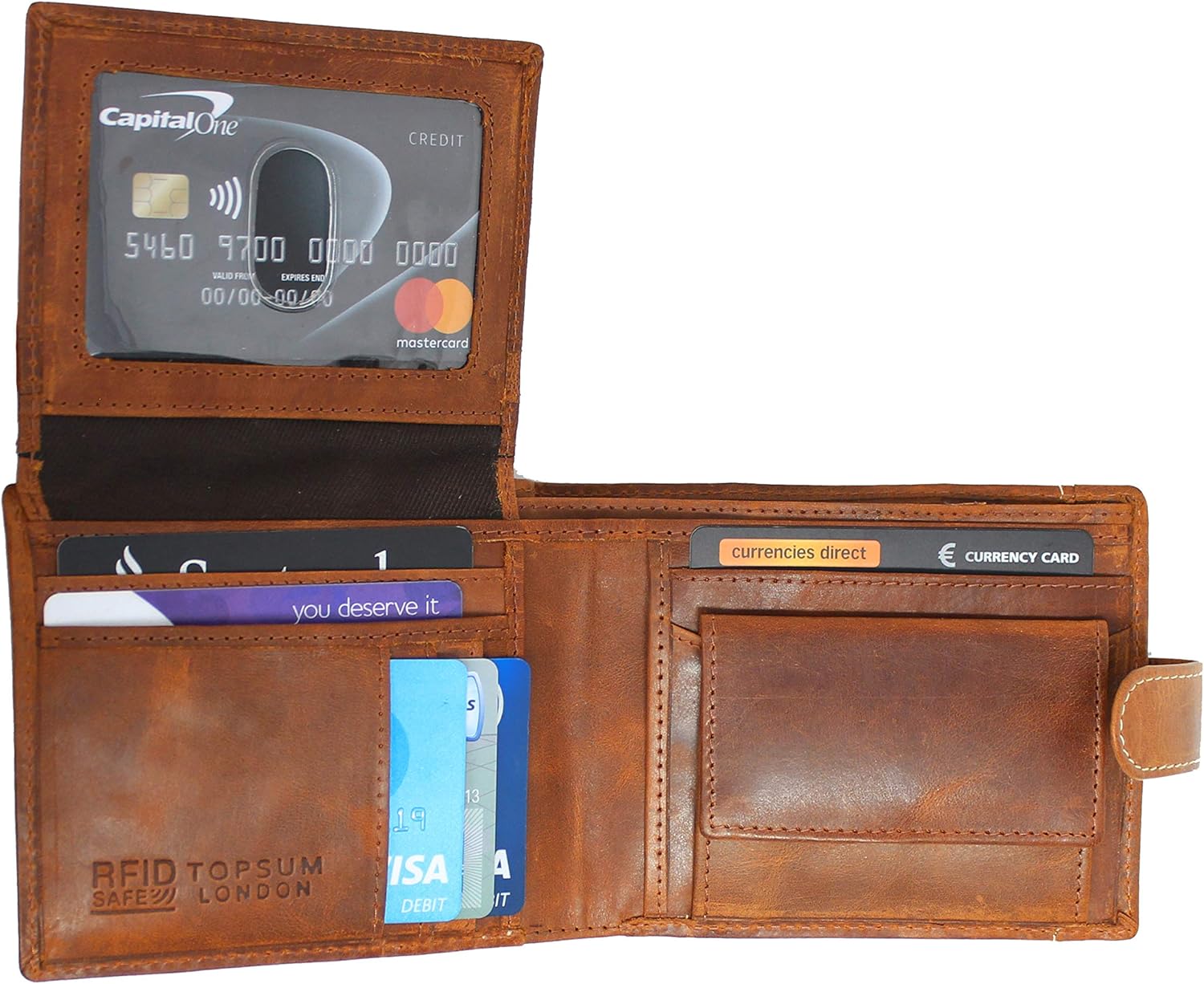 TOPSUM LONDON Mens Distressed Genuine Leather RFID Blocking Notecase Wallet with Flip Up Id Pocket 4021 Tan - Image 4