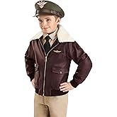 Kid's WW2 Fighter Pilot Costume Jacket and Hat - Boy's WW2 Aviator Bomber Jacket for Halloween Cosplay