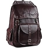 Handmade World Vintage Full Grain 21 Inch Leather Laptop LARGE Backpack Casual Bookbag Daypack Travel Rucksack (Brown)