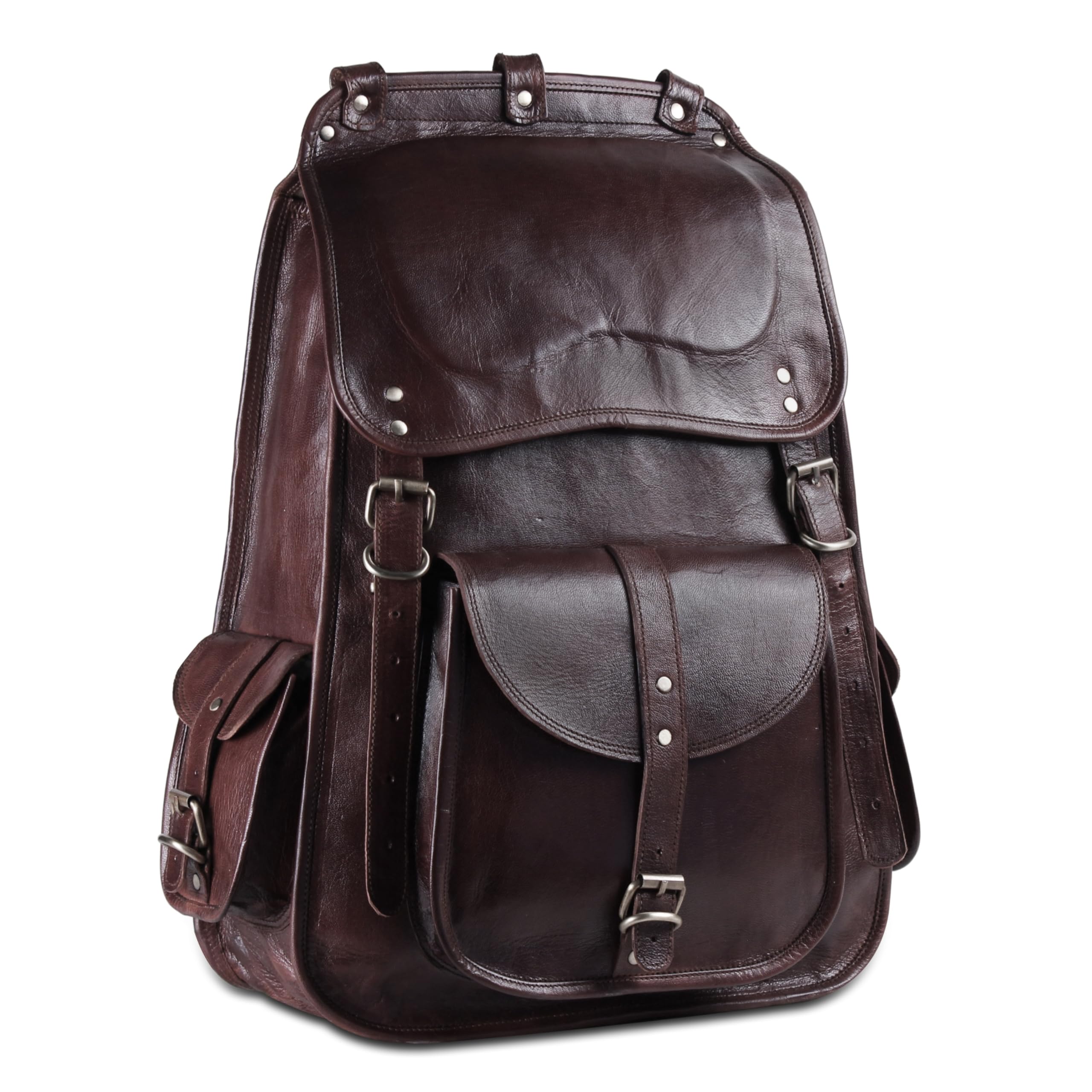 Photo 1 of **MINOR USE WEAR**Handmade World Vintage Full Grain 20 Inch Leather Laptop LARGE Backpack Casual Bookbag Daypack Travel Rucksack (Brown)