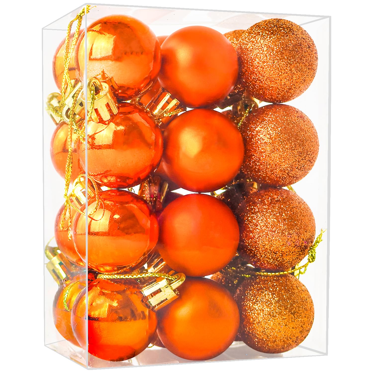 24 Pieces 30 mm Christmas Baubles, Mini Christmas Tree Decoration Baubles, Mini Hanging Balls for Xmas Tree Halloween Thanksgiving Party Decorations, Orange