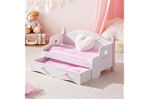 ROBOTIME 18 Inch Doll Bunk Bed Sofa, Wooden Baby Doll Bed with Mattress, Quilts & Pillows, Convertible Doll Couch Bed for 18 