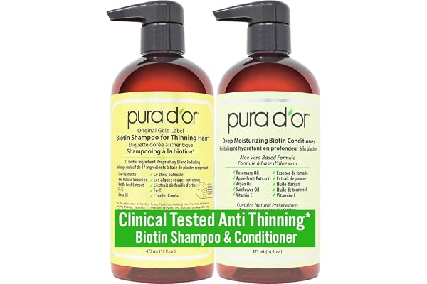 PURA D'OR Biotin Original Gold Label Shampoo & Conditioner Set, 473ml x 2