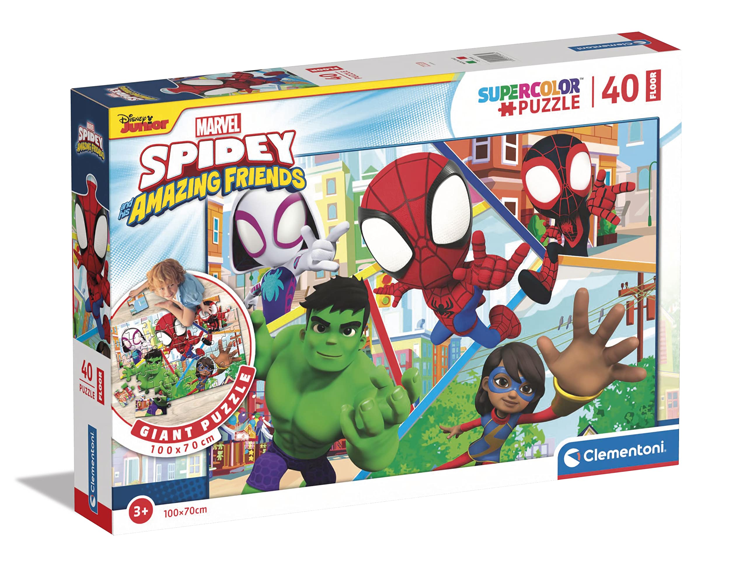 Clementoni - 25468 - Supercolor Puzzle 40 Floor Marvel Spidey - 40 Pieces - Jigsaw Puzzle For Kids Age 3