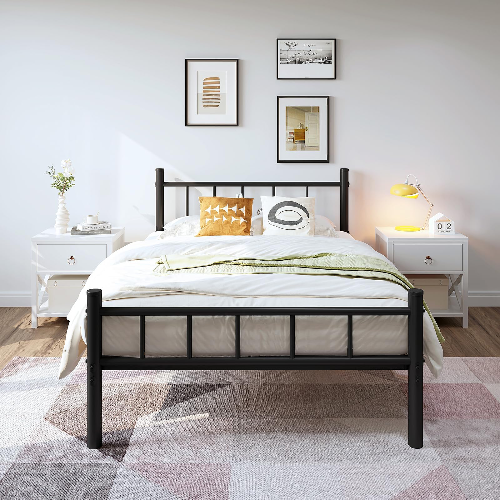 zizin Twin-XL Size Metal Bed Frame with Headboard & Footboard 14 Inch Metal Platform Mattress Foundation Support with Steel Slat, Under Bed Storage, No Box Spring Needed