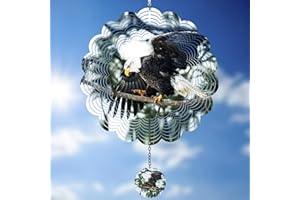 J-Fly 3D Eagle Wind Spinner Outdoor 12 Inch, Wind Chimes for Outside,Memorial Wind Chimes,Garden,Lawn Ornaments,Sun Catchers Indoor Window,Pinwheels for Yard and Garden,Wind Spinner for Mother Gift.