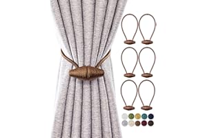 TECVINCI Magnetic Curtain Tiebacks with Upgrade Larger Magnet, 6 Pack 16 Inch Drapery Holdbacks for Indoor & Outdoor Curtain - Light Brown