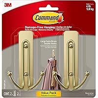 Command Large Wall Hooks, Damage Free Hanging Wall Hooks with Adhesive Strips, No Tools Double Wall Hooks for Hanging Decorat