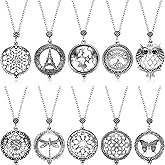 Hicarer 10 Pieces Magnifying Glass Long Necklace with Reading Magnifying Glass Pendant Owl Butterfly Portable Gift (Antique Silver)