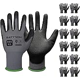 SATTRON Safety Work Gloves PU Coated, 12 Pairs, Seamless Knit Gloves with Polyurethane Coating Working Gloves Excellent Grip for Men & Women Ideal for General Duty Work (Grey, Large)