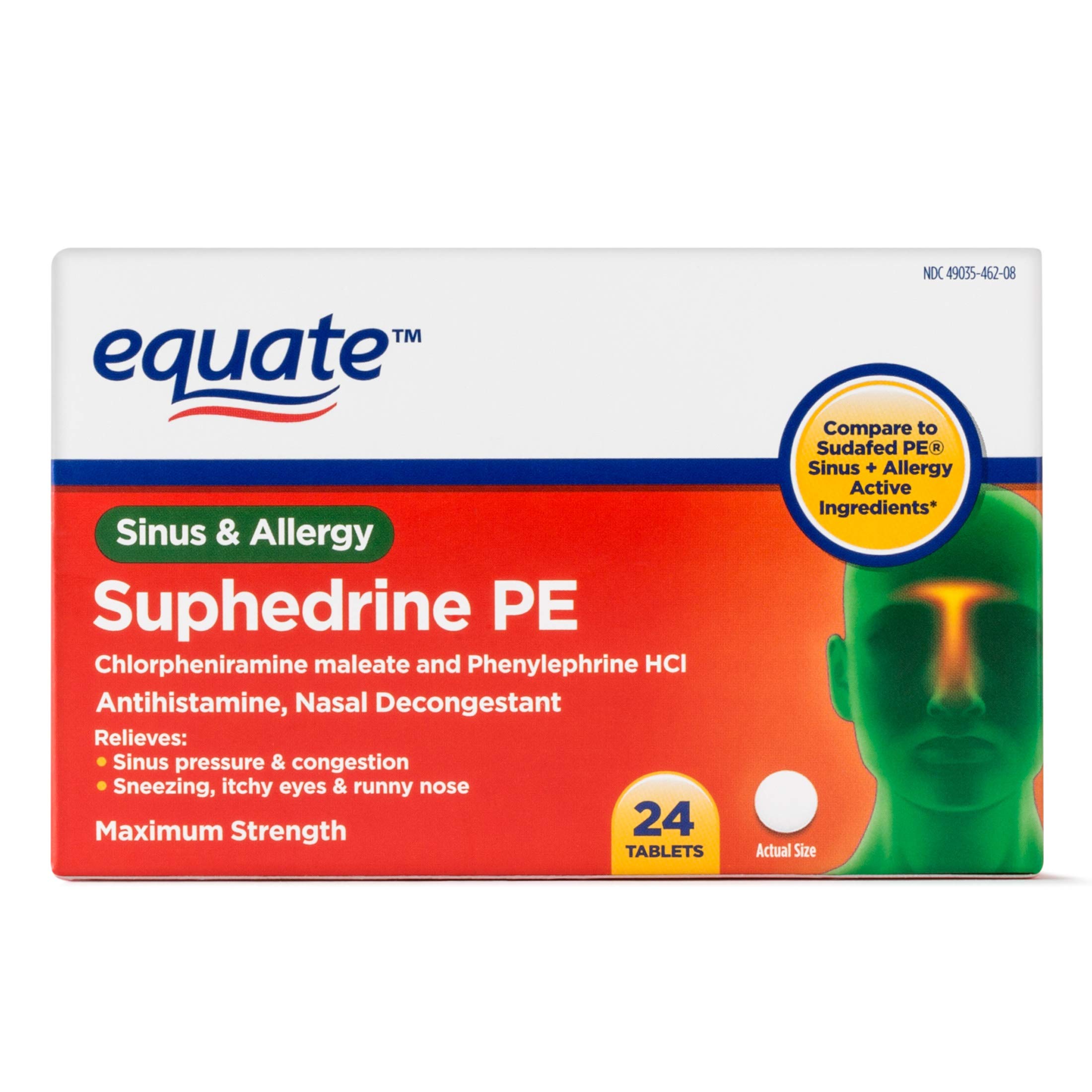 Pack of 10 Equate Suphedrine PE Sinus & Allergy Antihistamine/Nasal