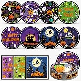 SHALLONLY 96 pcs Halloween Party Supplies, Disposable Paper Plates and Napkins Set Serves 24 Guests, Spooky Paper Dinnerware with Pumpkin Ghost Bat Design