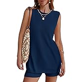 NENONA Women's Summer Sleeveless Sweater Lounge Sets Casual Loose Fit Tunic Tops and Shorts 2 Piece Beach Vacation Outfits