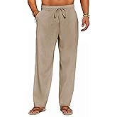 Runcati Mens Casual Linen Pants Elastic Waist Drawstring Summer Beach Pants Lightweight Loose Fit Yoga Trousers