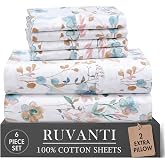 RUVANTI 100% Cotton Queen Sheets, Percale Queen Sheet Set, Radiant | 6 Piece Set, 16" Deep Pocket, Cooling Bed Sheets for Hot Sleepers, Breathable Lightweight &amp; Durable, Crisp Hotel Style Sheets