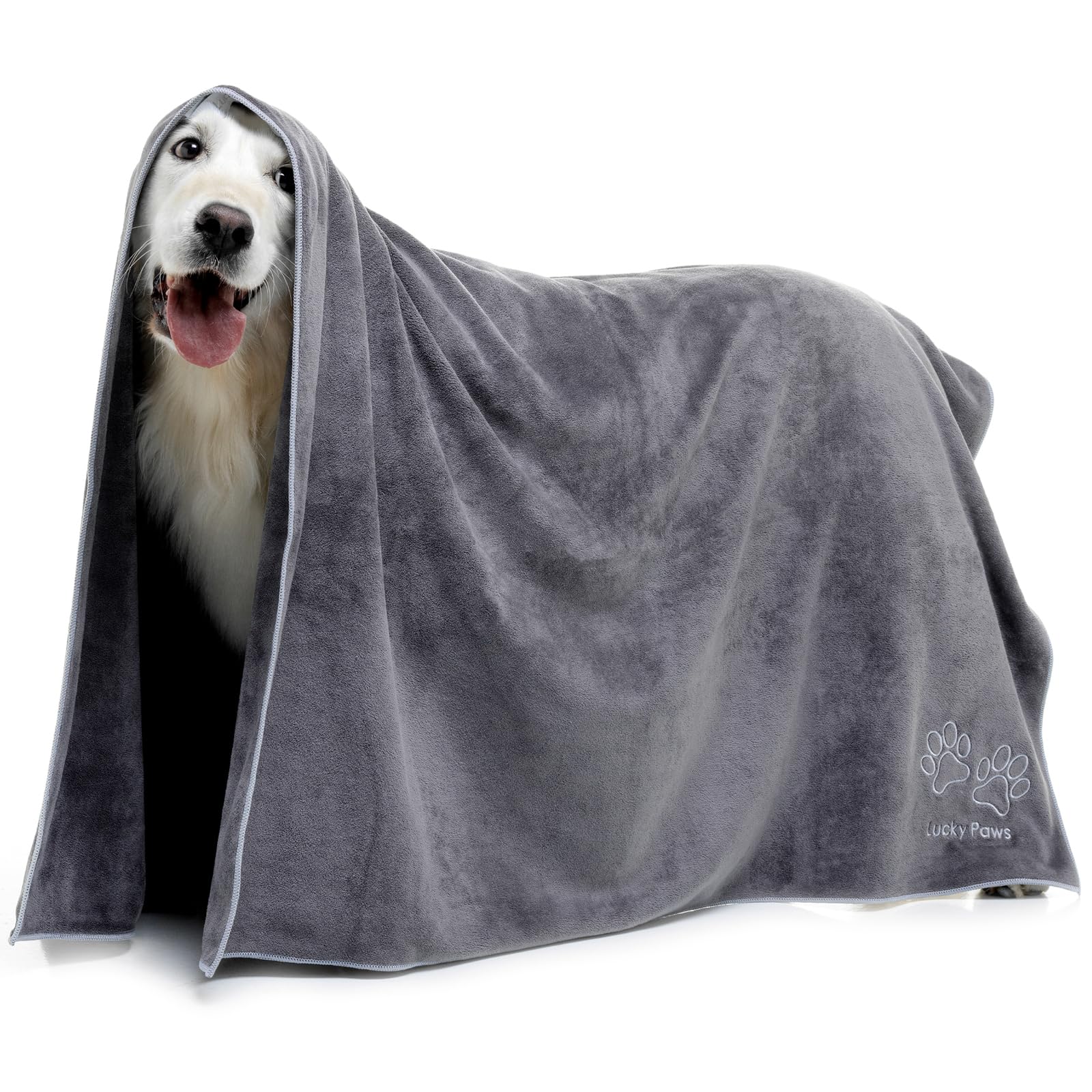 Lucky Paws® UK Dog Towel – Giant Size 140x100cm – Super Absorbent, Luxuriously Soft, Fast Drying Dog Towels for Drying Dogs – Premium Microfibre Pet Towel (Pack of 1 Giant Size, Grey/Silver)