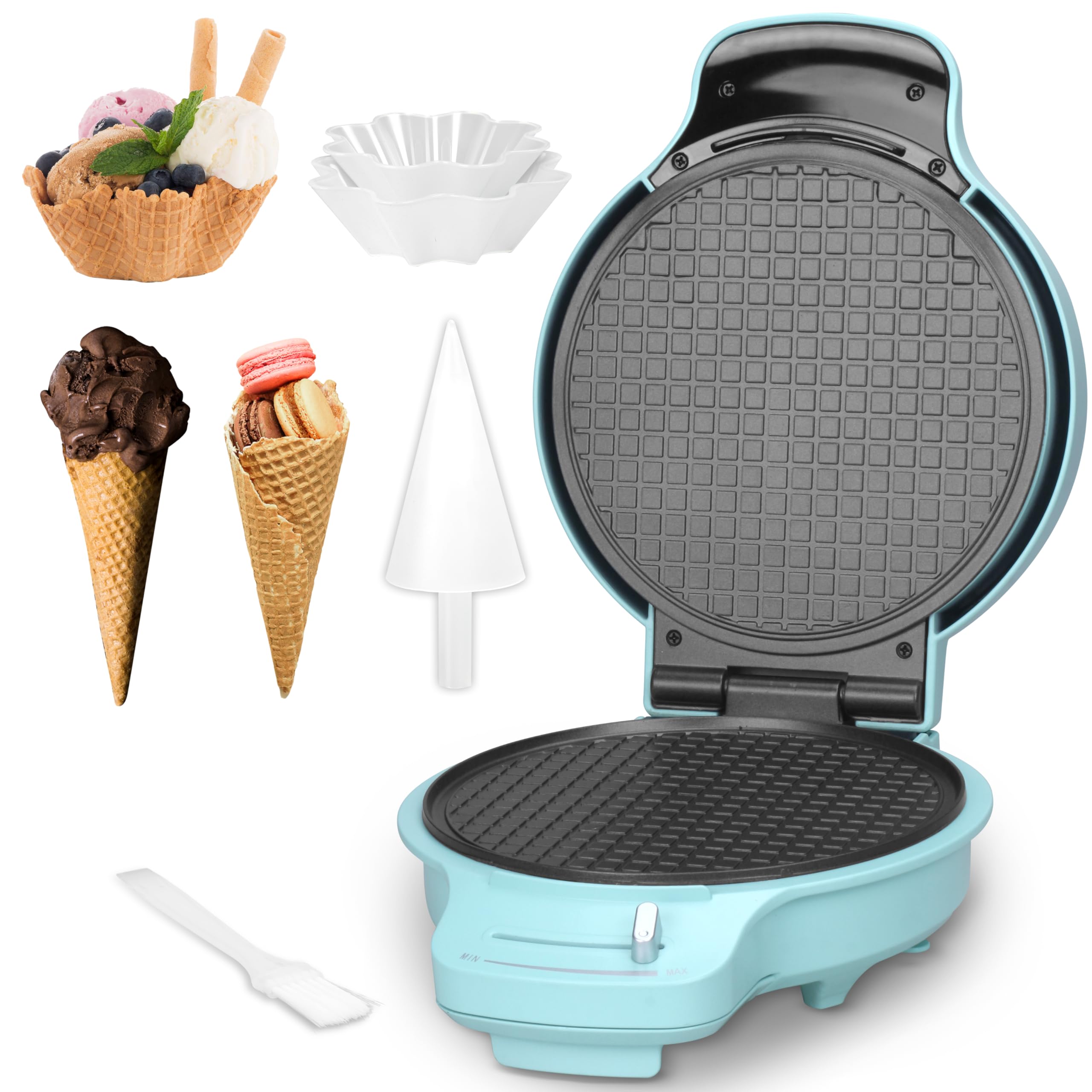 Photo 1 of Baker's Friend Waffle Cone Maker Machine with Browning Control, Nonstick Waffle Bowl Maker, 7.5” Ice Cream Cone Maker, Thin Waffle Maker Crispy, Cone Roller & Bowl Press Included, Aqua