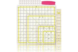 Karpoulra 7 Pack Quilting Rulers, Clear Acrylic Square Quilting Templates, Fabric Cutting Ruler for Craft Projects Quilting and Sewing (Yellow)