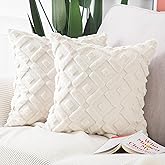 MADIZZ Set of 2 Beige Plush Short Wool Throw Pillow Covers 18x18 Inch Square Super Soft Cozy Decorative Velvet Cushion Cover for Sofa Bedroom Livingroom Pillow Shell