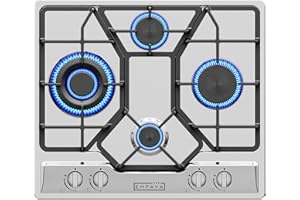 Empava 24" Gas Stove Cooktop 4 Italy Sabaf Sealed Burners NG/LPG Convertible in Stainless Steel, 24 Inch