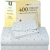 California Design Den Queen Sheet Set - 400 Thread Count Sateen, Natural 100% Cotton Sheets for Queen Size Bed, Deep Pocket and Durable Bedding - Polka Dot
