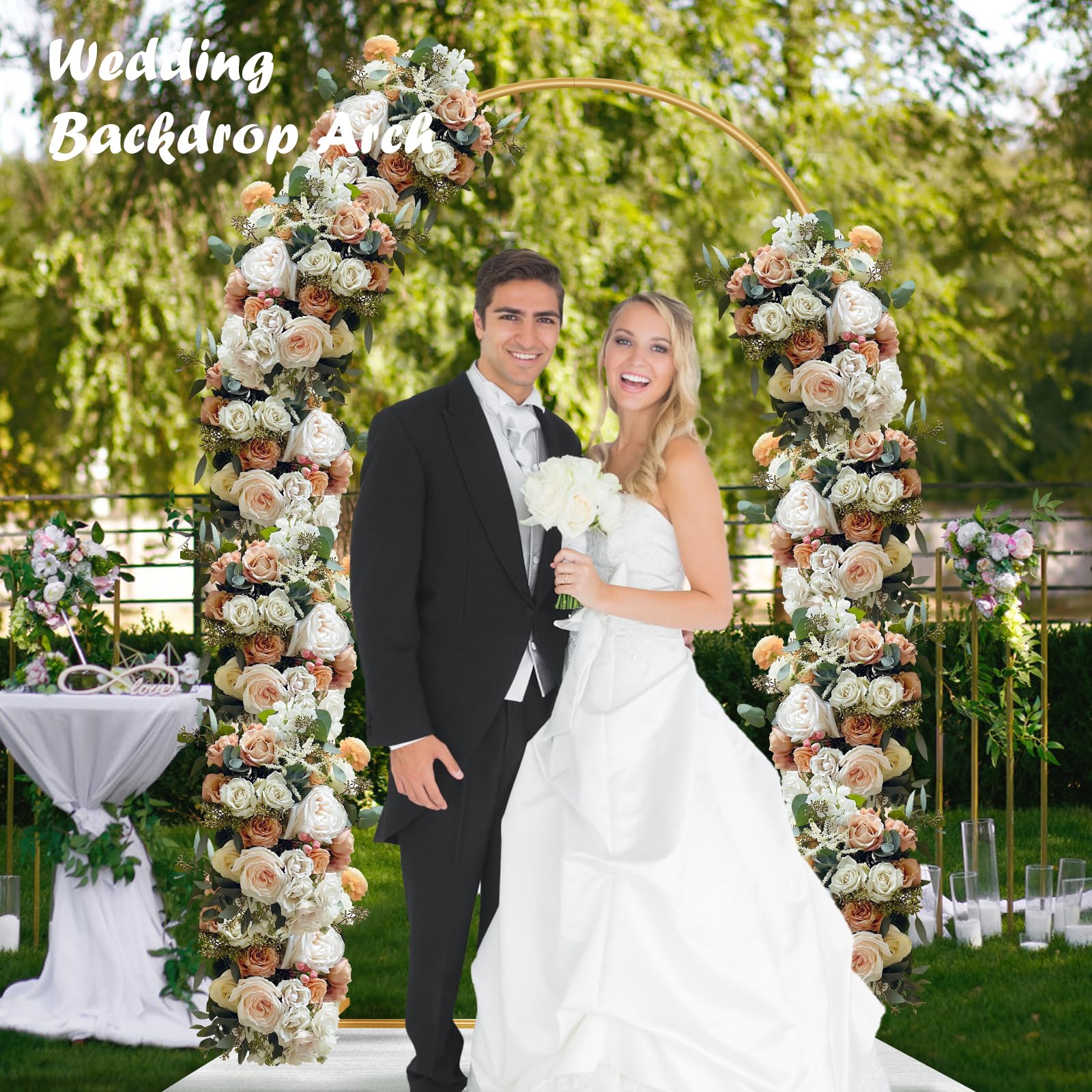 6.6FT Metal Wedding Arch Stand Gold Square Arched Backdrop Frame for Party Ceremony Birthday Bridal Baby Shower Garden Floral Balloon Arch Decoration