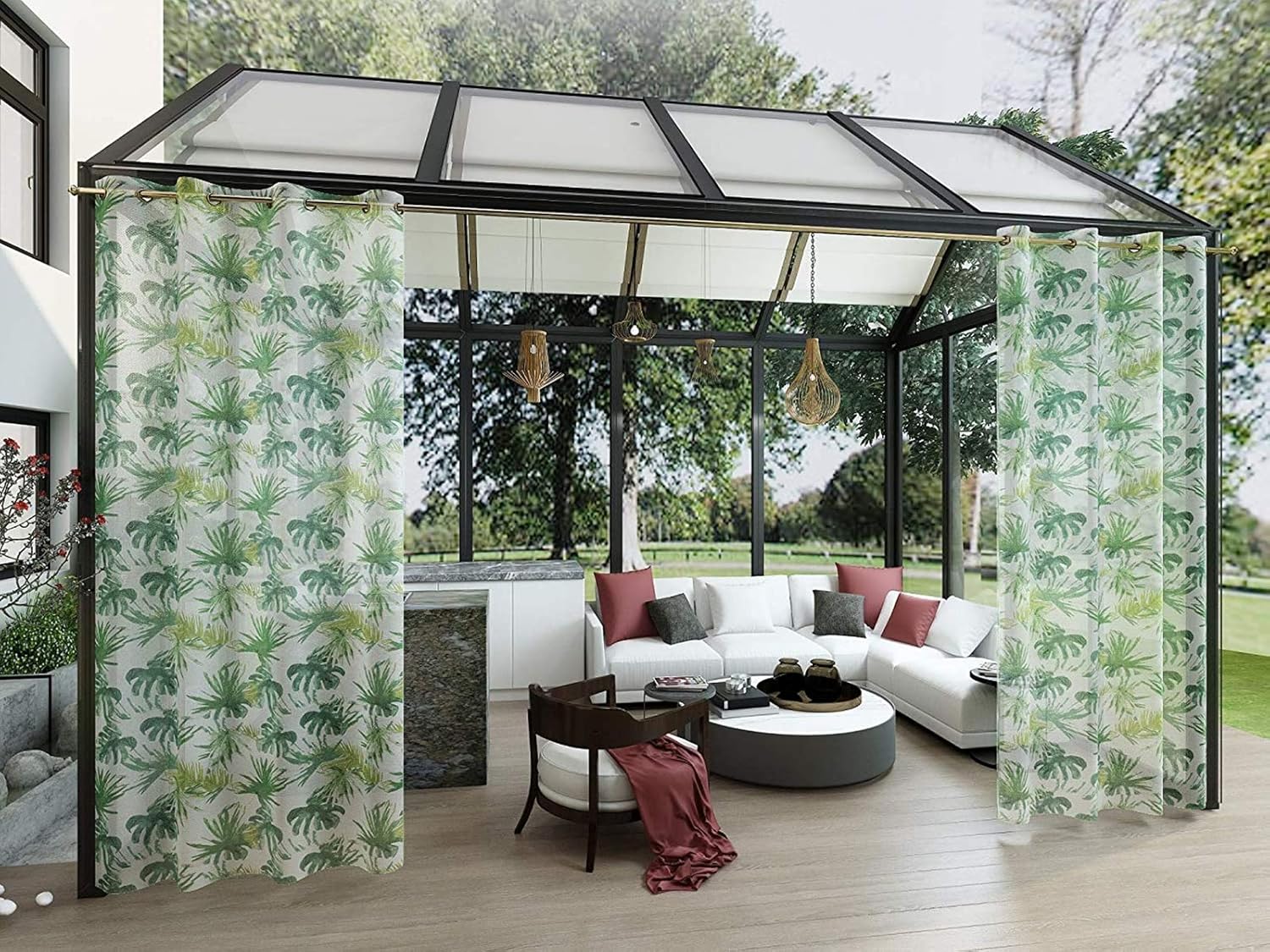 Outdoor Curtains - Joeoy Tropical Print Semi Sheer Curtains, Outdoor/Indoor Waterproof Grommet Window Panel Outdoor Sheer Curtains Keep Privacy for Patio/Porch/Villa/Bedroom/Living Room (1 Panel, 54 by 96 Inch)