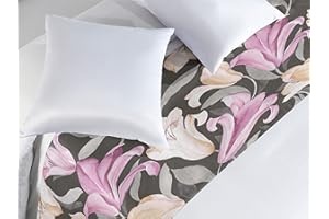 Ambesonne Floral Bed Runner, Vintage Style Blossoming Lily Flowers Nostalgic Garden of Romance Pattern, Decorative Accent Bedding Scarf for Hotels Homes and Guest Rooms, Queen, Grey Pink and Peach