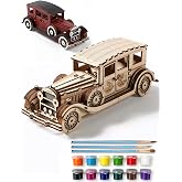 BOOZUU Paintable 3D Wooden Vintage Car Puzzle for Adults | 187 Pieces, 1:18 Vintage Car, 12 Paints, 3 Brushes And Paint Guide Included, Shelf Display For Model Car Fans, Ages 14+