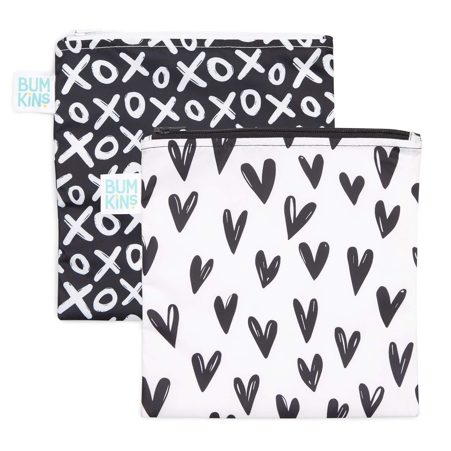 Bumkins Sandwich Bag/Snack Bag Set, Reusable, Washable, Food Safe, BPA Free 2 Pack 7x7 - Hearts & XOXO, SBL2-GG