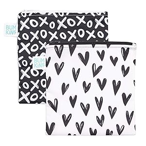 Bumkins Sandwich Bag/Snack Bag Set, Reusable, Washable, Food Safe, BPA Free 2 Pack 7x7 - Hearts & XOXO, SBL2-GG
