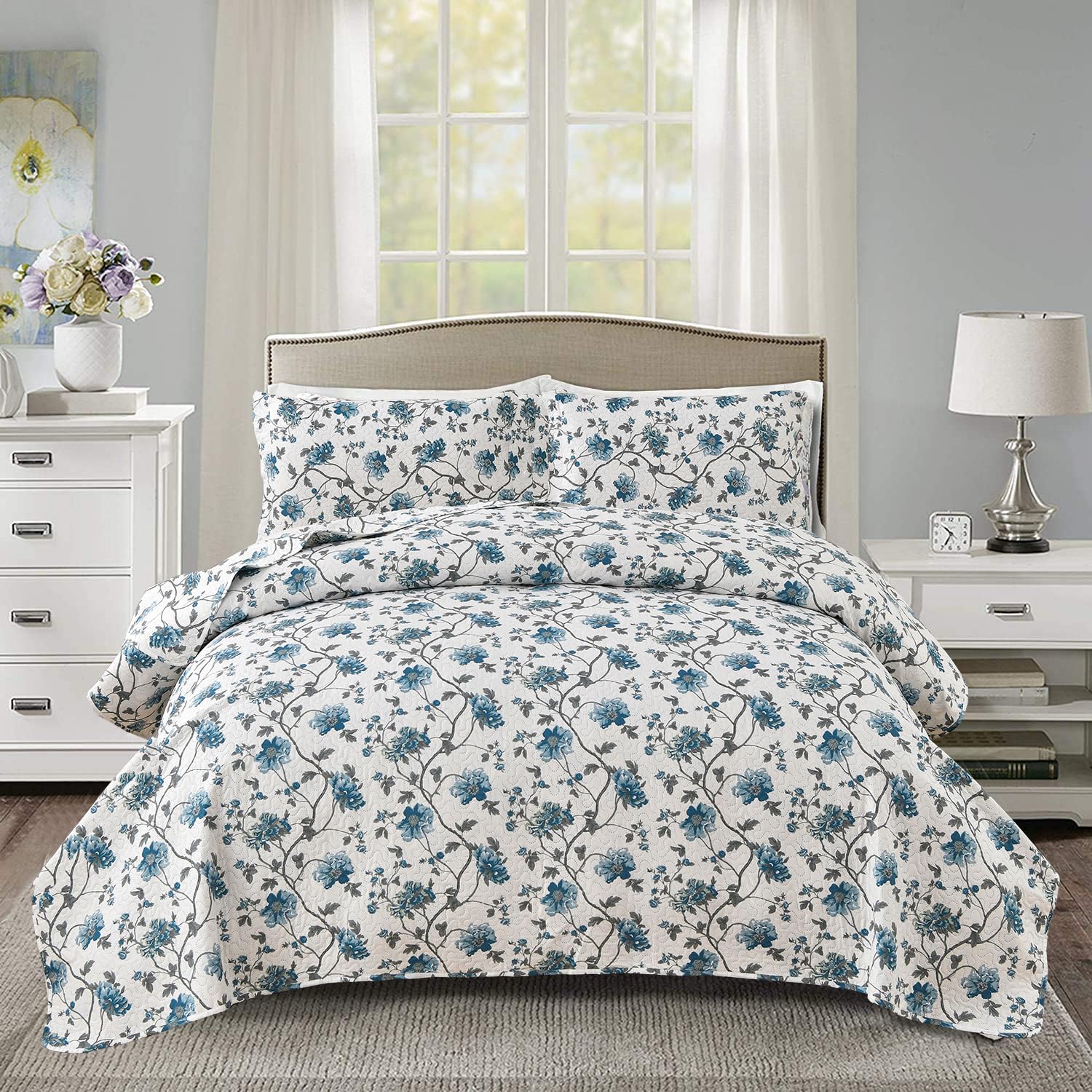 Ycosy Floral Quilt Sets King Size Reversible