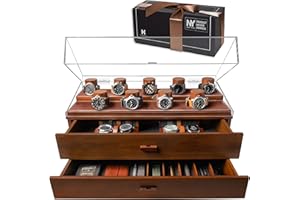 Holme & Hadfield Premium 17-Slot Wooden Watch Display Case – Extra Large Handcrafted Men’s Watch Box with Two Drawers – Valentine's Day Gift for Crazy Collectors – Luxury Built to Last
