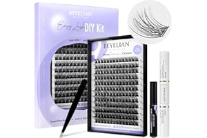 BEYELIAN 168 Pcs Lash Extension Kit - D+ Curl 10-16mm Clusters with Bond, Seal, Remover and Applicator - DIY Lash Extensions for Easy At-Home Application (Style3, Black)