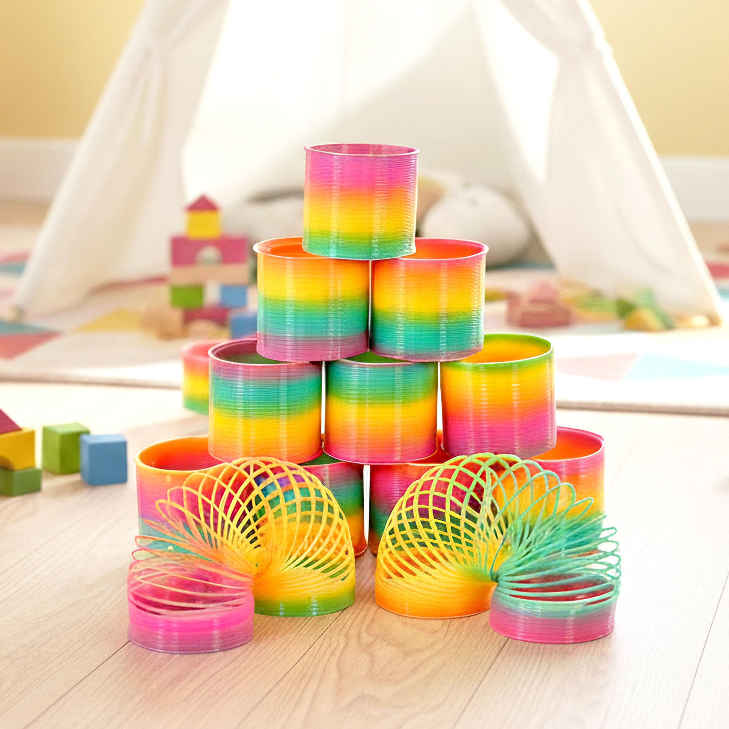 12 x LARGE Rainbow Springs Plastic Magic Slinky Spring Toy Kids Party Bag Fillers