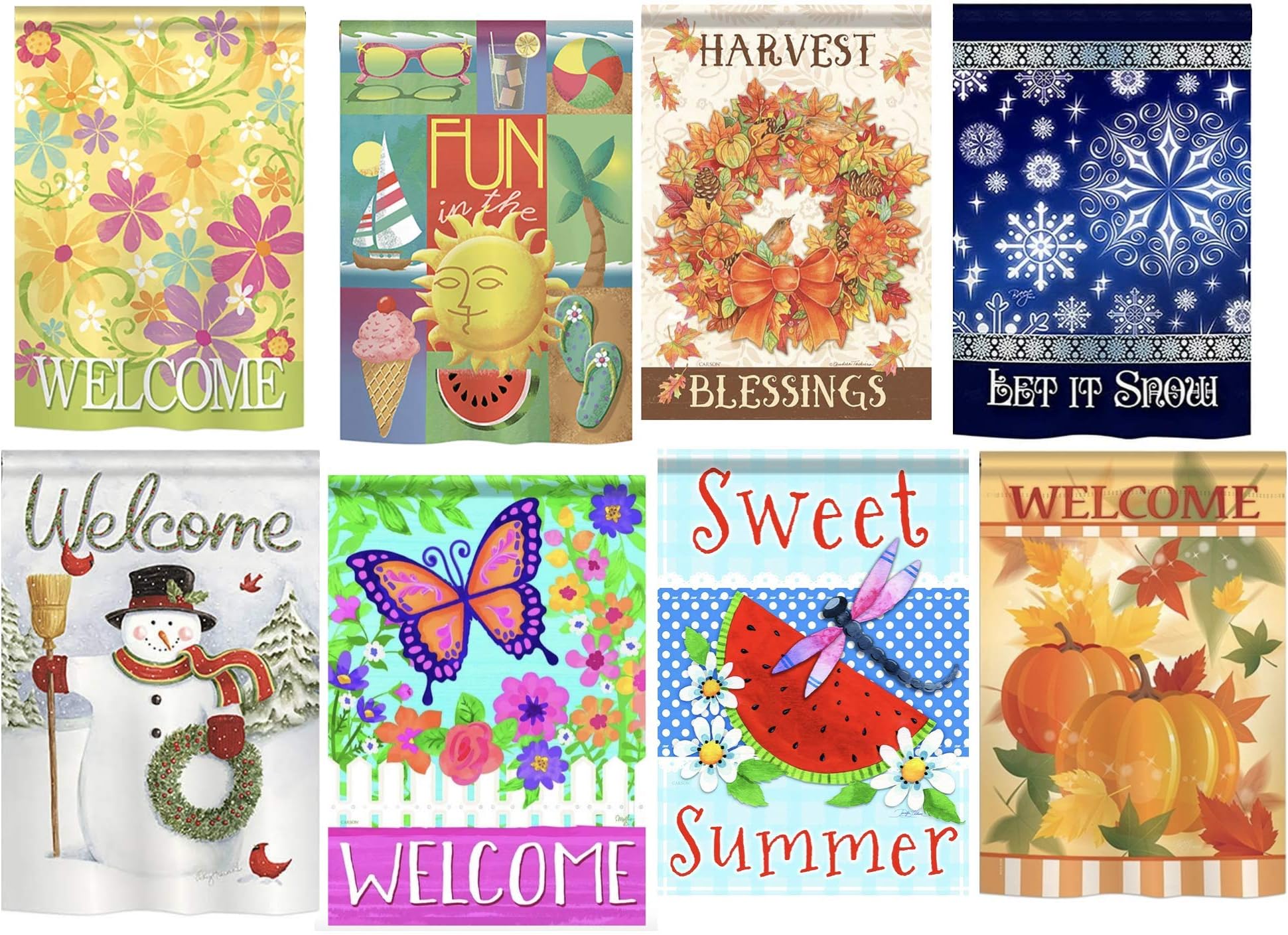 Pacific Flag Supply Seasonal Outdoor Garden Flags - Assorted 8 Pack - 18" x 12" Large Yard Signs - Premium Double Sided…