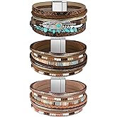 Inbagi 3 Pcs Western Bracelet for Women Leather Multi Layer Wrap Bracelet Western Boho Crystal Beads Cuff Jewelry