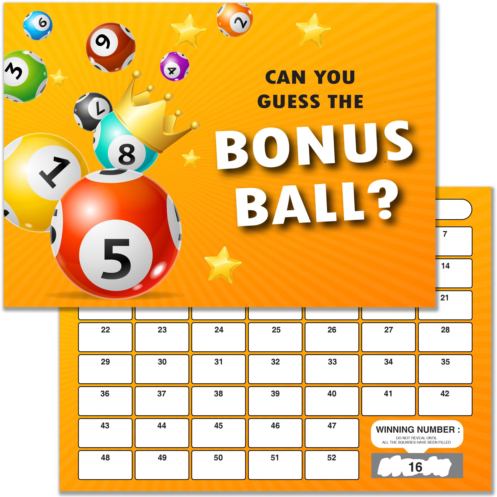 Olivia Samuel 10 x Bonus Ball Fundraising Scratch Cards. A5 Cards with 52 Numbered Squares to Raise Money for Charity