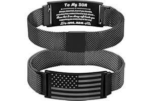 Jesvo Stocking Stuffers - To My Son/Stepson/Son-in-Law Bracelet, Adjustable Stainless Steel American Flag Bracelet Jewelry, Birthday Valentine Christmas Day Gifts