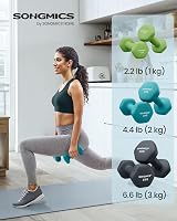 SONGMICS 6 Dumbbells Set with Storage Stand Neoprene Hex 1/2/3 kg Lime Teal view 2