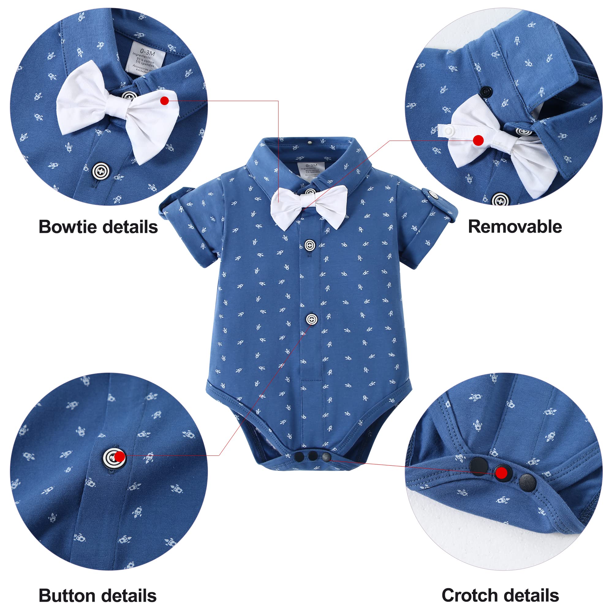 DISAUR Baby Boy Clothes Suits,Infant Gentleman Outfits Short Sleeves Romper +BowTie + Suspender Pants Wedding Set 0-18 Months
