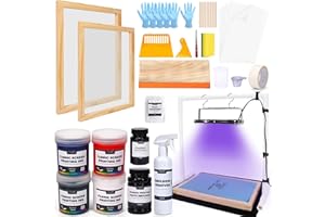 Caydo 51PCS All-in-One Screen Printing Kit with 50W LED UV Exposure Screen Printing Light, 4 Color Screen Printing Ink, Screen Printing Photo Emulsion, Screen Printing Frames
