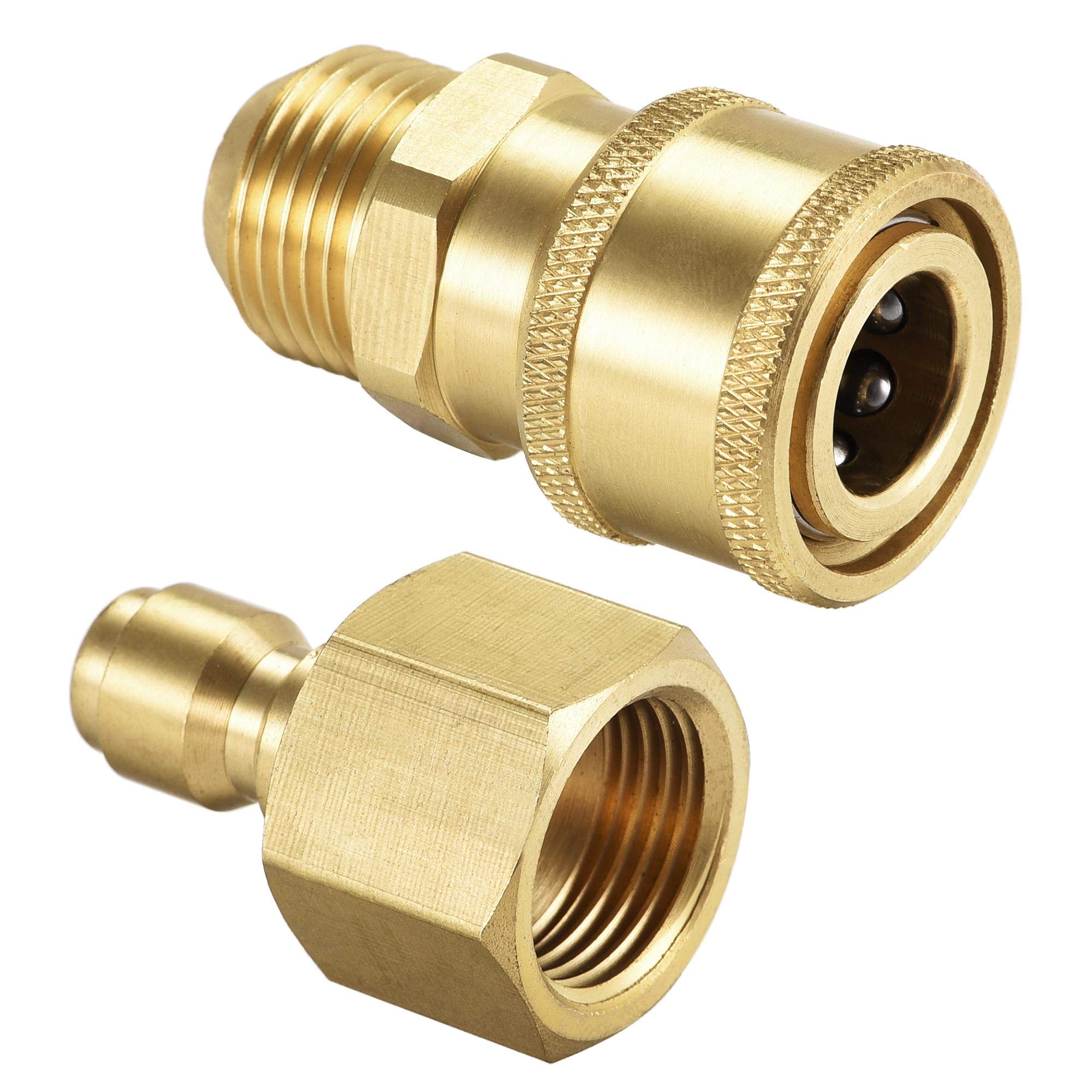 sourcing map Garden Hose Brass Quick Connect Set Fittings, M18x1.5 Male & M18 Female Thread Water Hose Connectors Pressure Washer Adapter