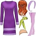 HMPRT Halloween Deluxe Adult Costume for Women,Purple Mini DressWigs,Scarf Headband,Thigh High Socks and Wig Cap