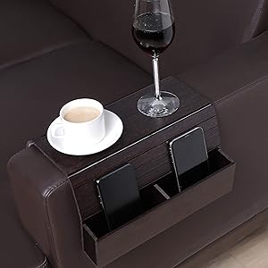 GEHE Sofa Arm Tray Table for Couch Flexible/Foldable Sofa Tray Couch arm Table Perfect for Drinks Snacks Remote Control or Phone Great arm Tray for Couch armrest (Walnut Brown with Box)