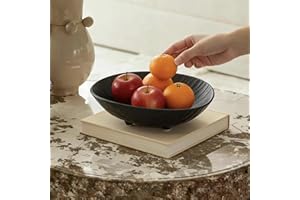 SEICASAYA 26 cm Footed Ceramic Serving Bowl Artistic Decorative Fruit Basket Centerpiece for Modern Home Decor (Black)