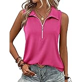Vivilli Womens Ribbed Tank Top Zipper V Neck Dressy Casual Blouses Sleeveless Camisole Tops Work Tank Polo Shirts