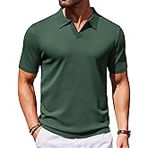 COOFANDY Men's V Neck Short Sleeve Stretch Knit Polo Shirt