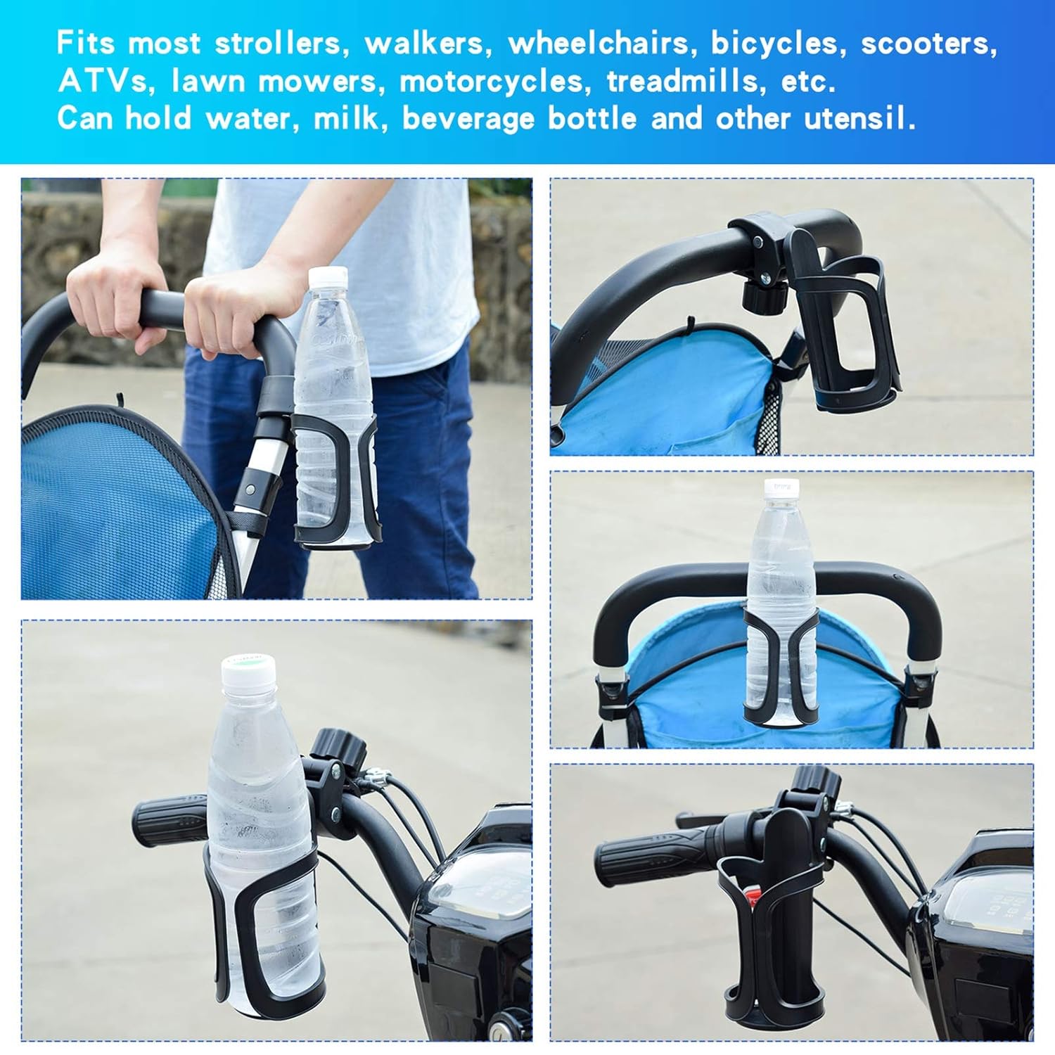 Eucredy Universal Stroller Cup Holder, Upgrade Bike Cup Holder, Adjustable Large Caliber Bike Water Bottle Holder, Drink Holder for Bicycle, Wheelchair, Walker, Trolleys, Motorcycle: Baby